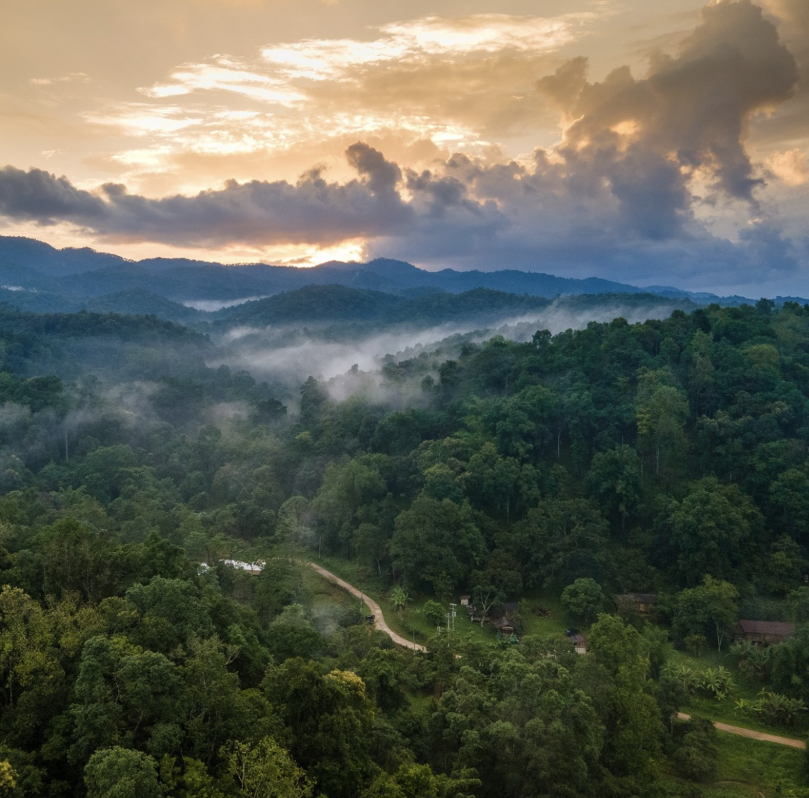 Misty mountains of Northern Thailand at sunset