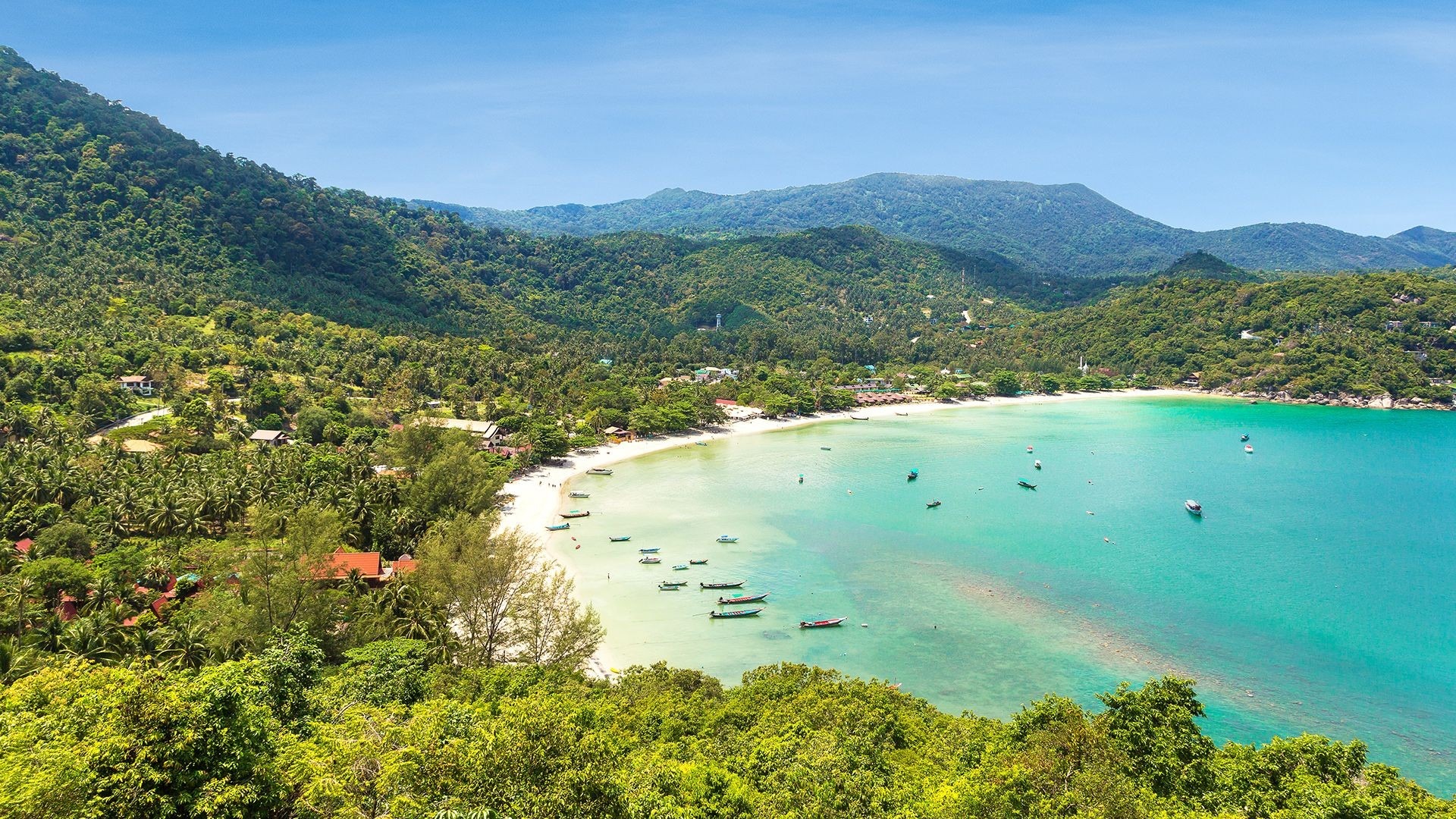 Stunning aerial view of turquoise bay in Southern Thailand