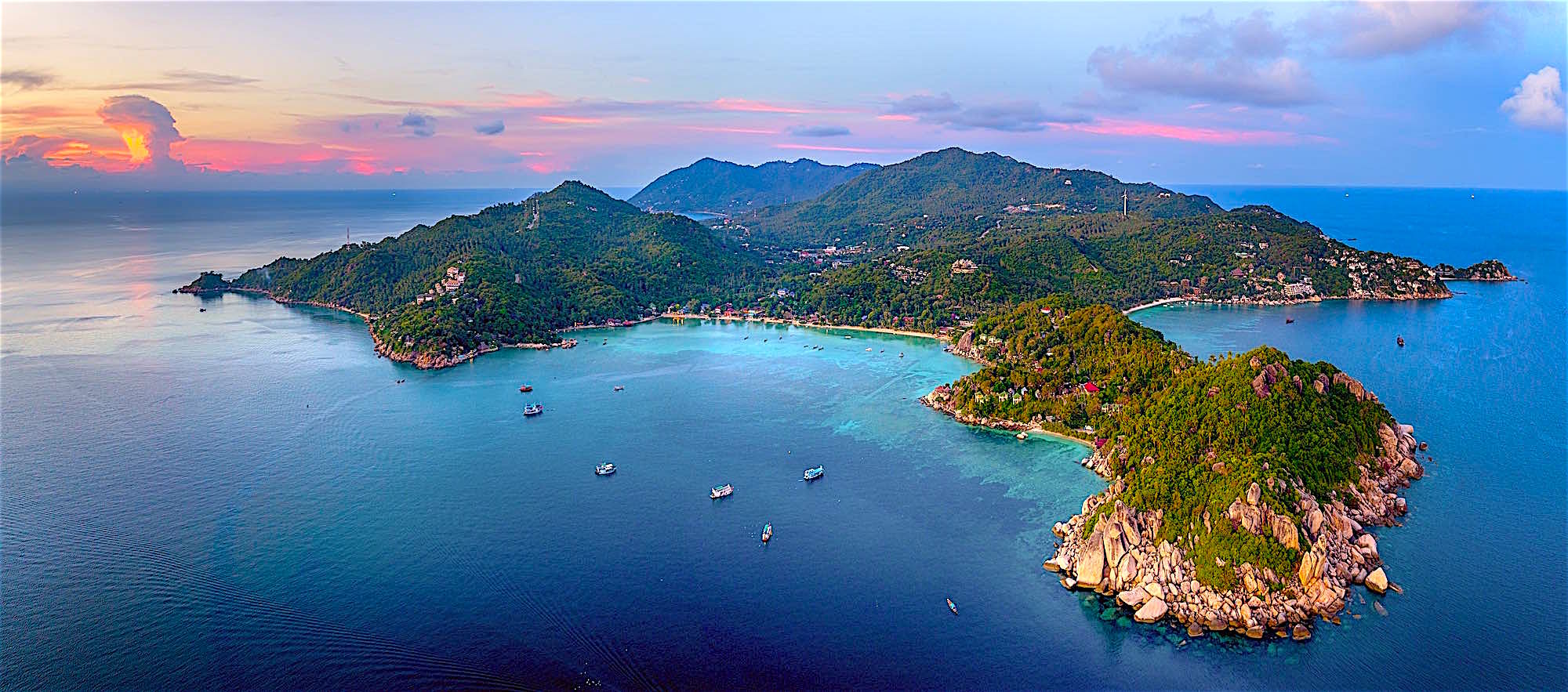 Magical sunset over Southern Thailand islands